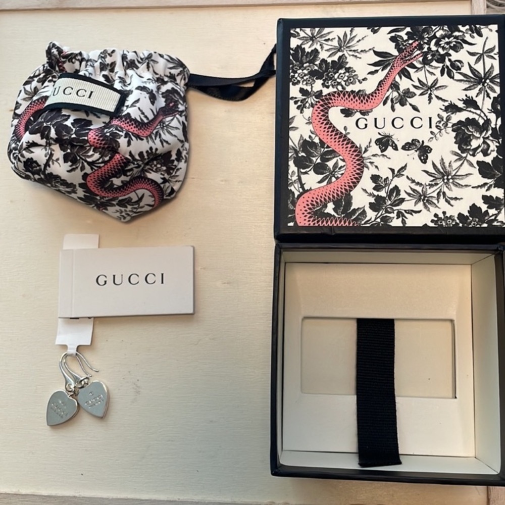 Gucci AG925 Sterling Silver Heart Drop Earrings NWT Full Inclusion - Picture 7 of 9